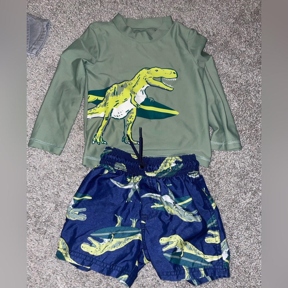 Carter's Green and Blue Dinosaur Rashguard Set